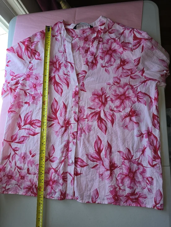 Zara Pink and Red Floral Cotton Blouse L - Picture 7 of 8